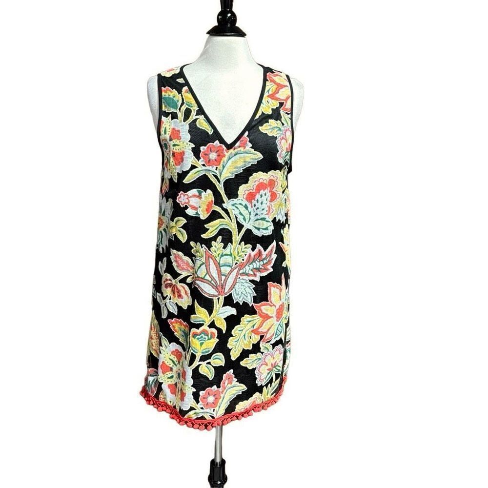 Entro Floral V-Neck Sleeveless Overlay Dress Size Large NEW